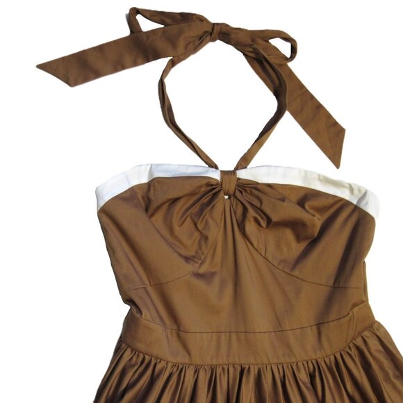 NWT Alice + Olivia Beatrix in Tan Vanilla Cotton Halter Maxi Dress 8 $595 - Picture 3 of 11